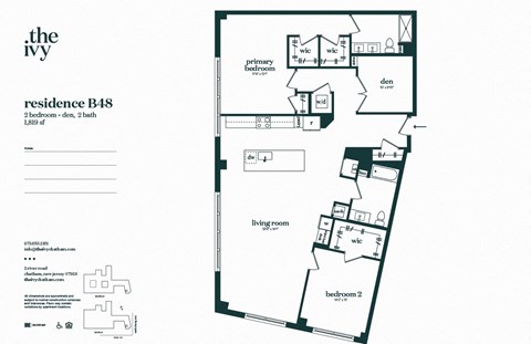 Floor plan for 2 beds, 2 baths, 1819 sqft